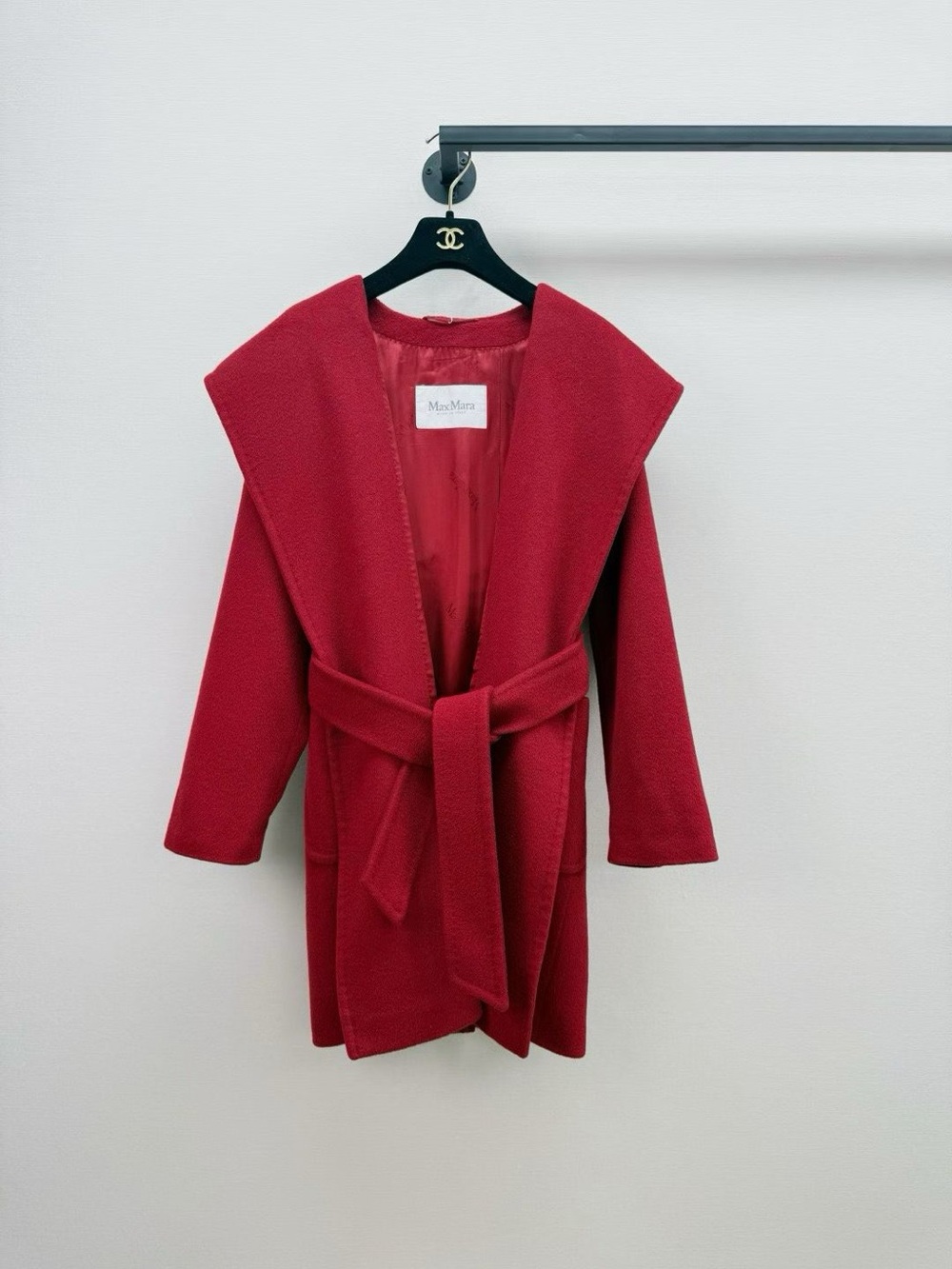 🚩steal MaxMara Red Hooded Belted Trench Coat